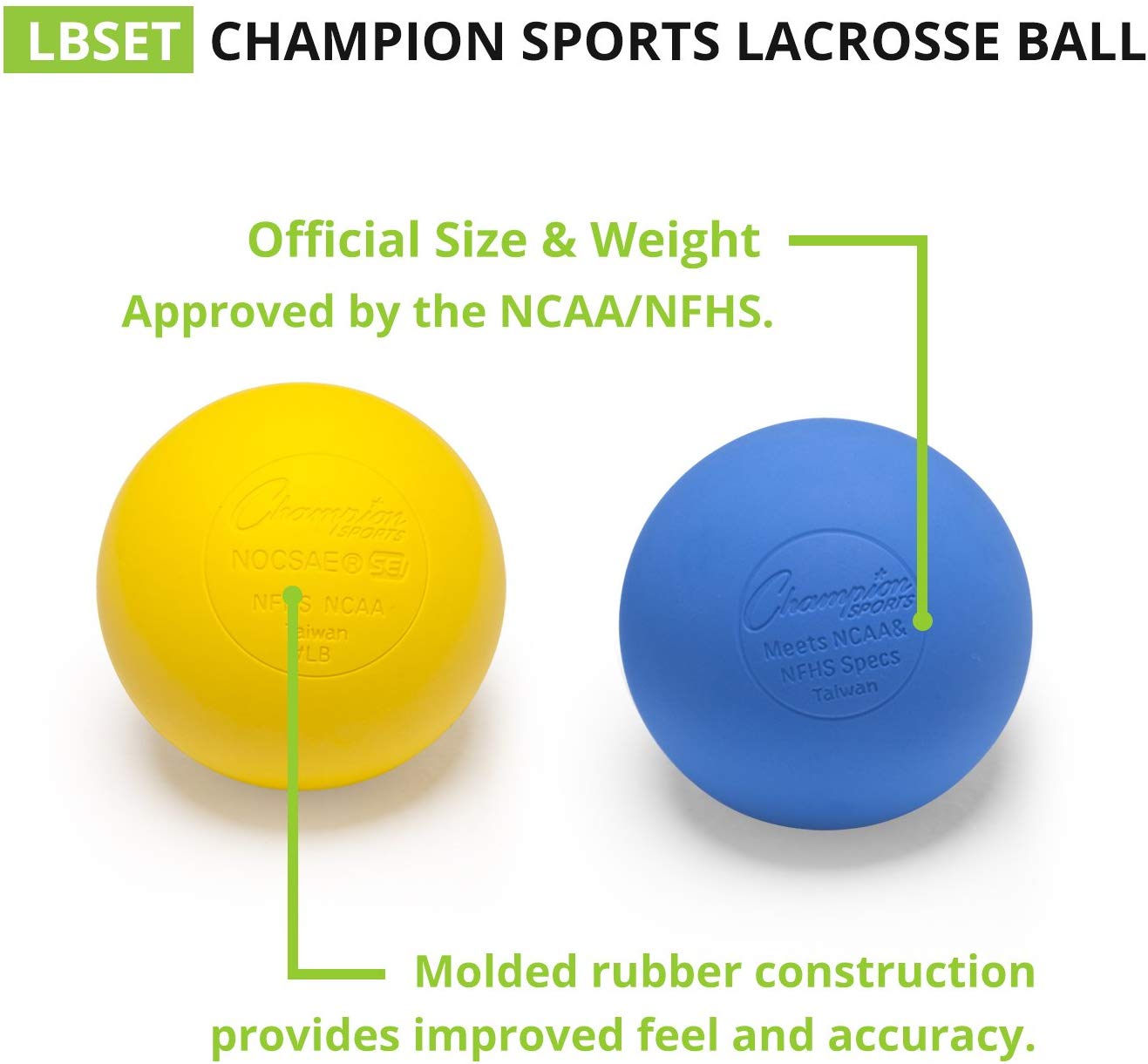 Red Pack of 2 Champion Sports Official Size Rubber Lacrosse Ball 